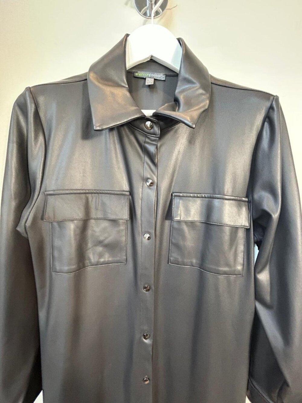 Shannon Passero Black Faux Leather Longline Shirt Jacket Shacket Size M - Picture 4 of 7
